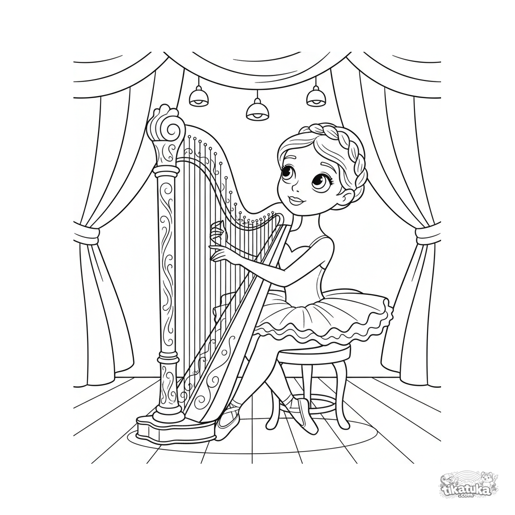 Ballerina mit Harfe auf der Bühne