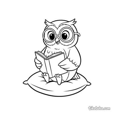 Eule mit Buch auf Kissen