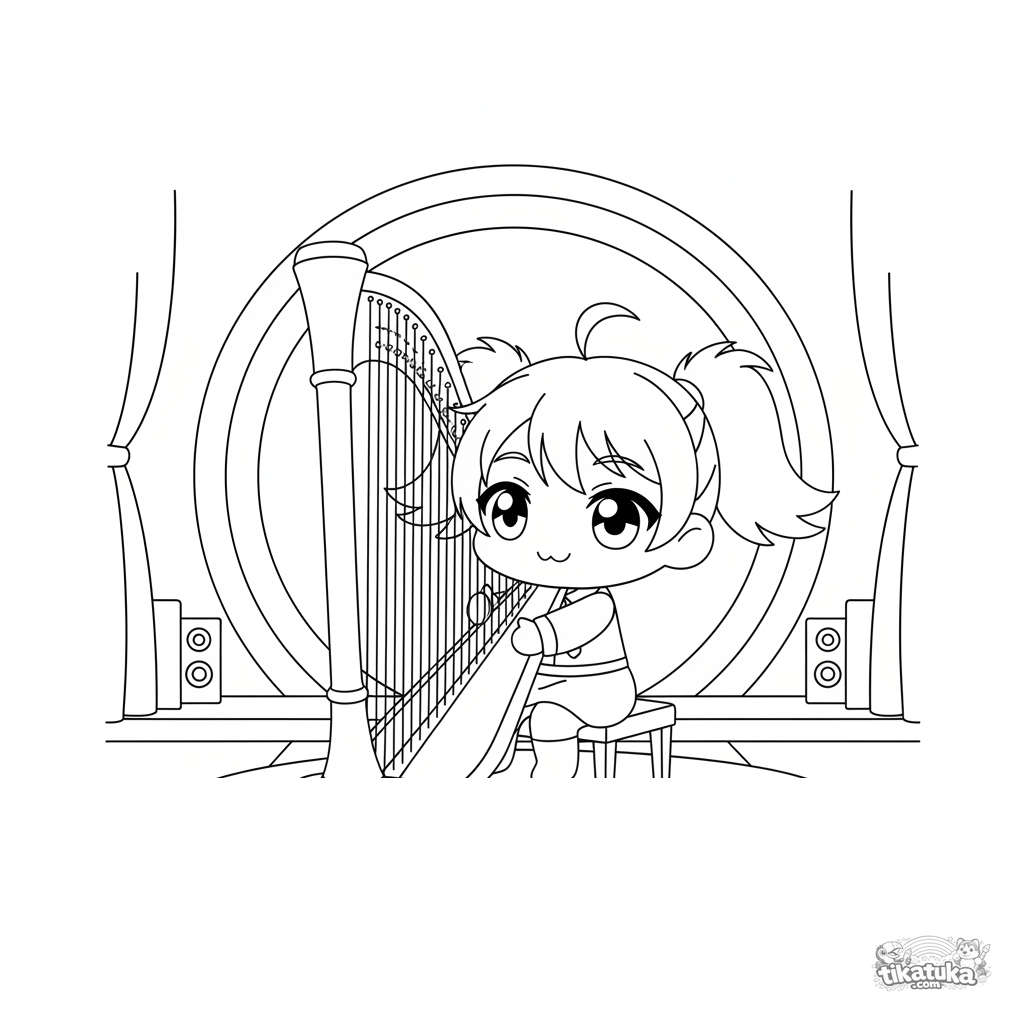 Chibi-Harfenspielerin auf der Bühne