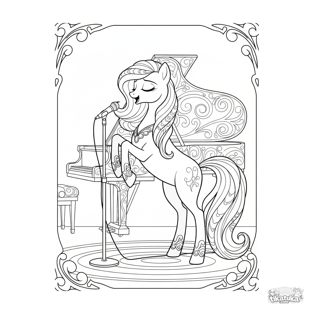 Elegantes singendes Pony auf der Bühne