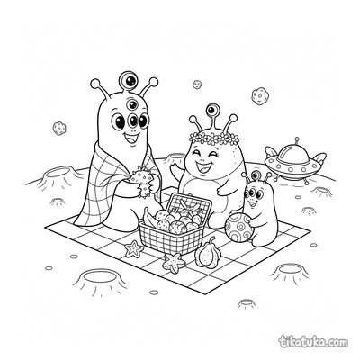 Alien-Familienpicknick auf dem Mond