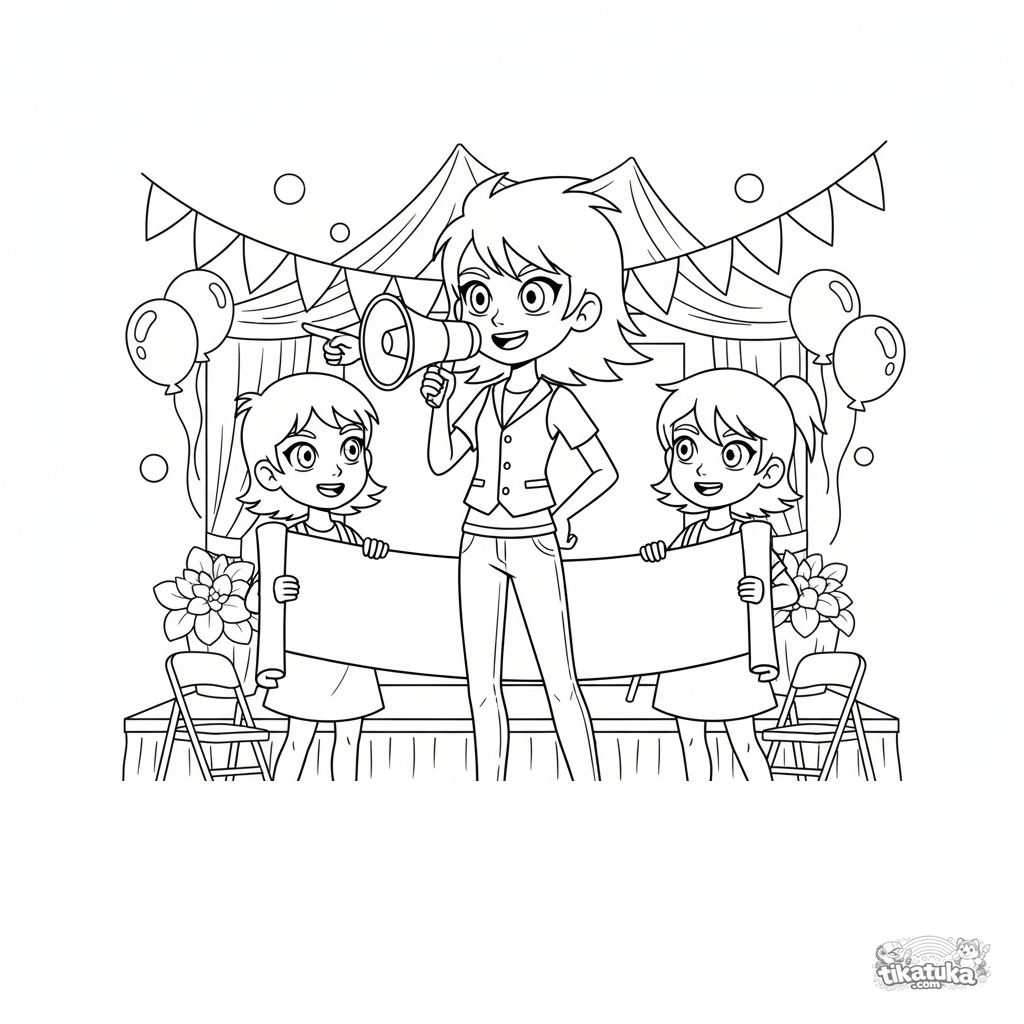 Mädchen mit Megafon leitet Freunde an