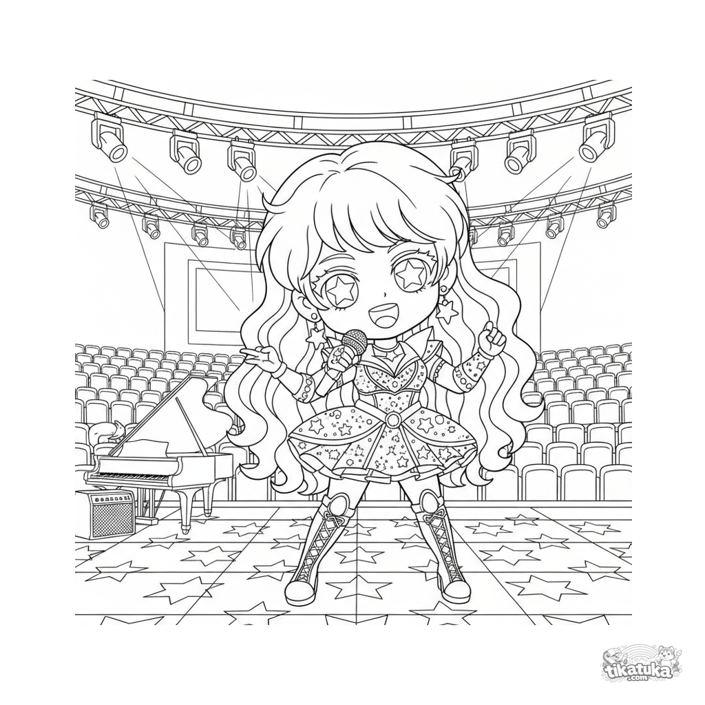 Idol-Sängerin probt mit Mikrofon auf der Konzertbühne