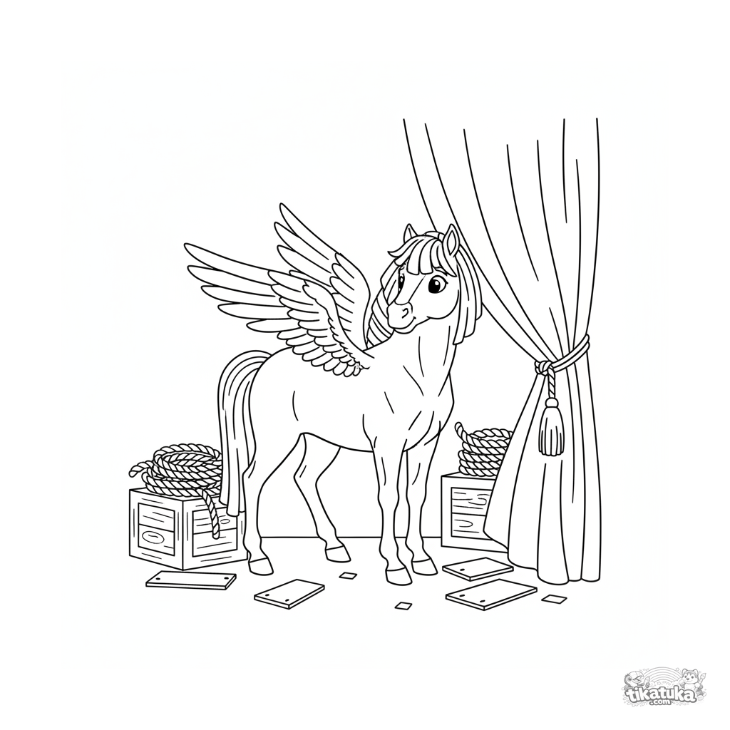 Pegasus-Bühnenhelfer beim Vorhang