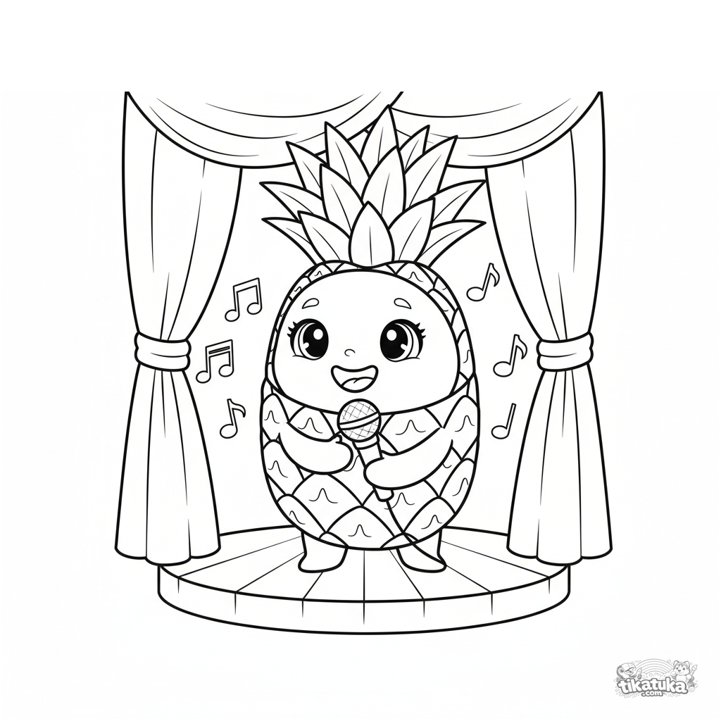 Singende Ananas mit Mikrofon auf der Bühne