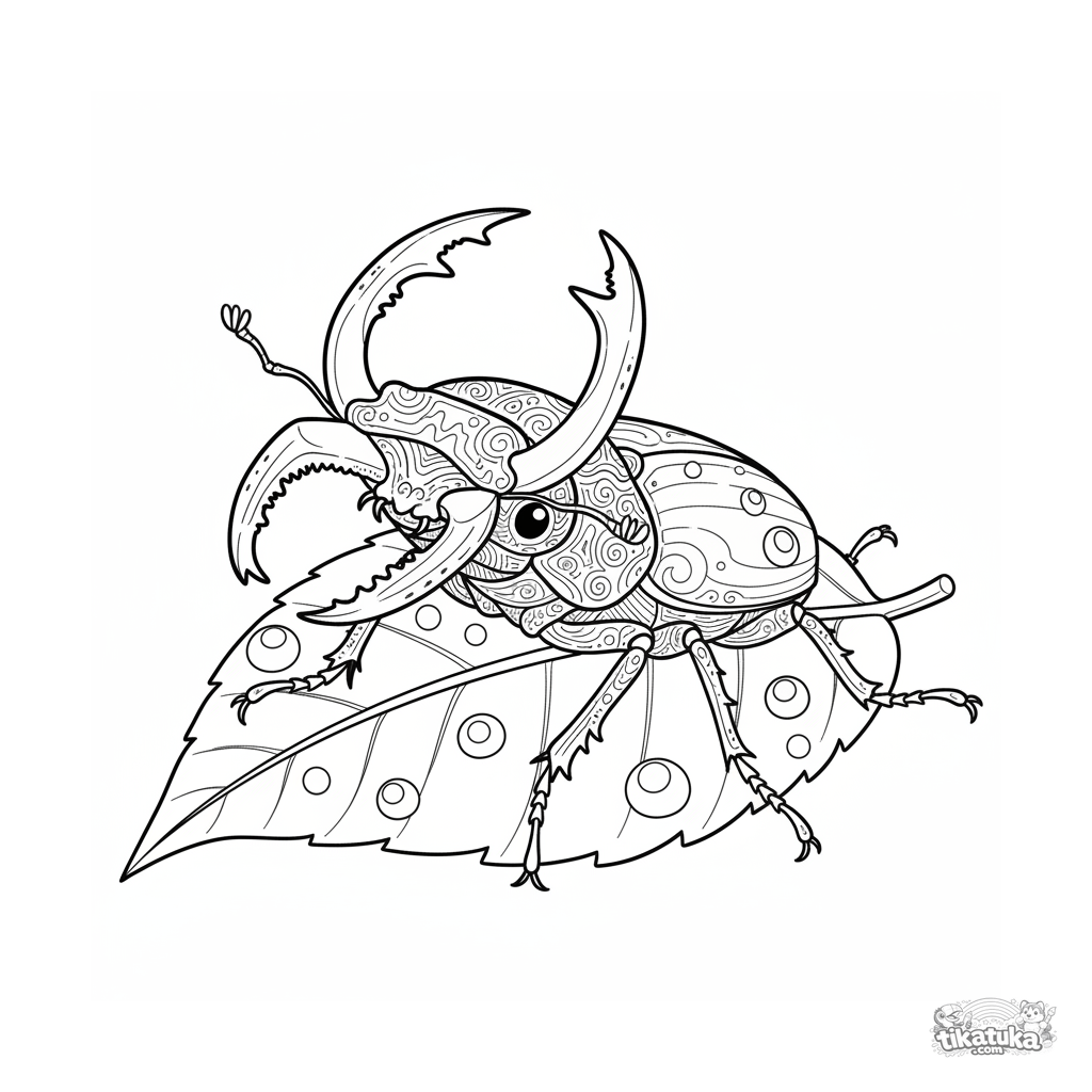 Hirschkäfer auf einem taubedeckten Blatt