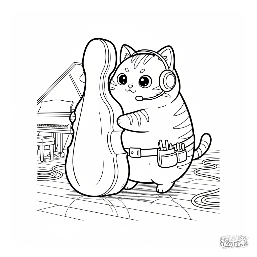 Bühnenarbeiter-Katze mit Riesencellokasten