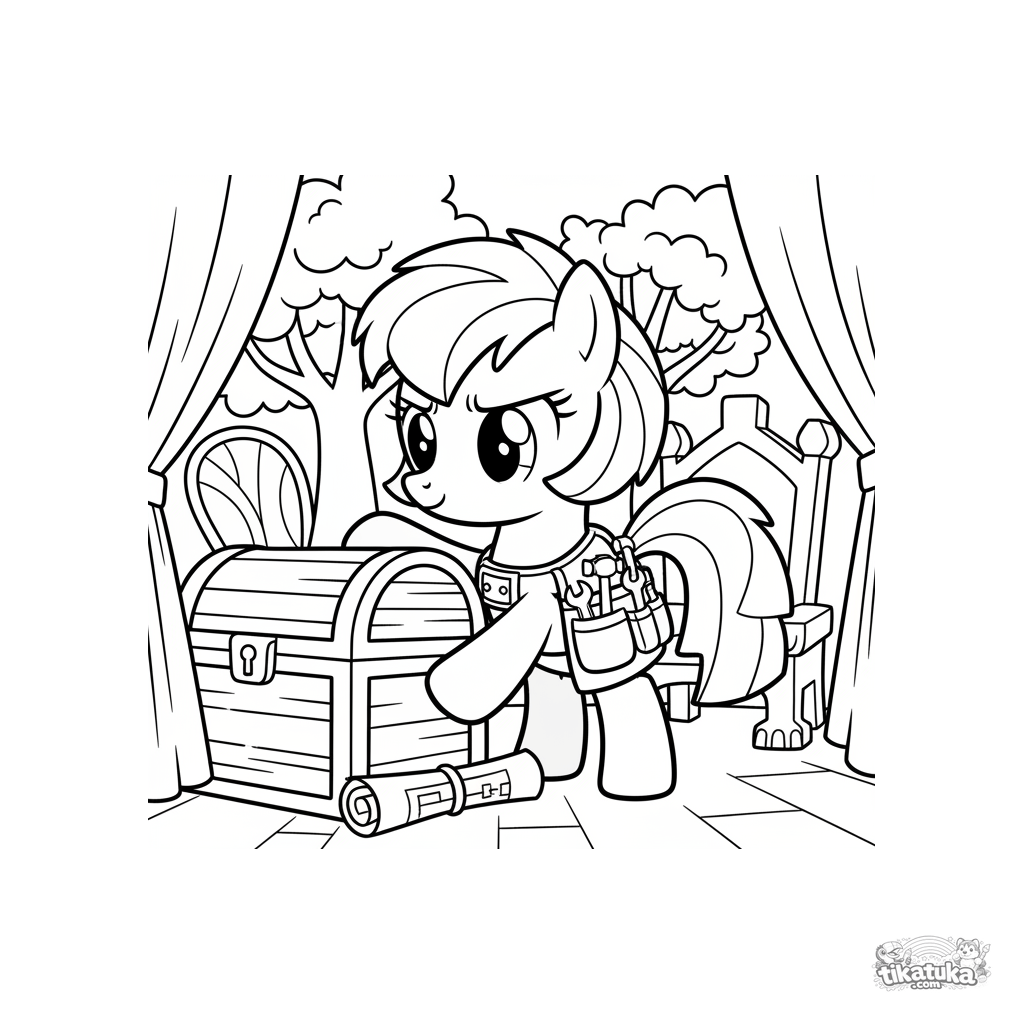 Bühnenarbeiter-Pony richtet Requisiten her