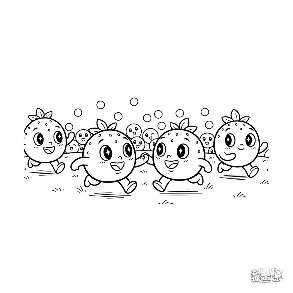 Erdbeer-Mochi-Freunde spielen Fangen