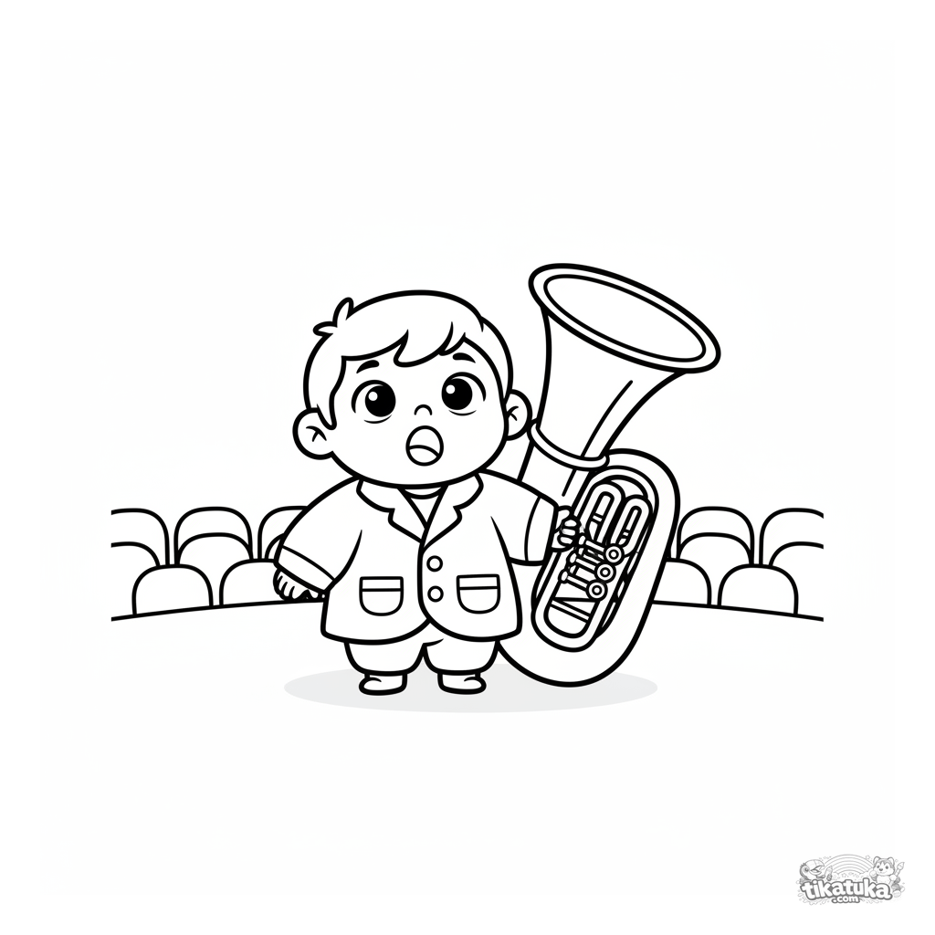 Kleinkind mit Tuba auf der Bühne