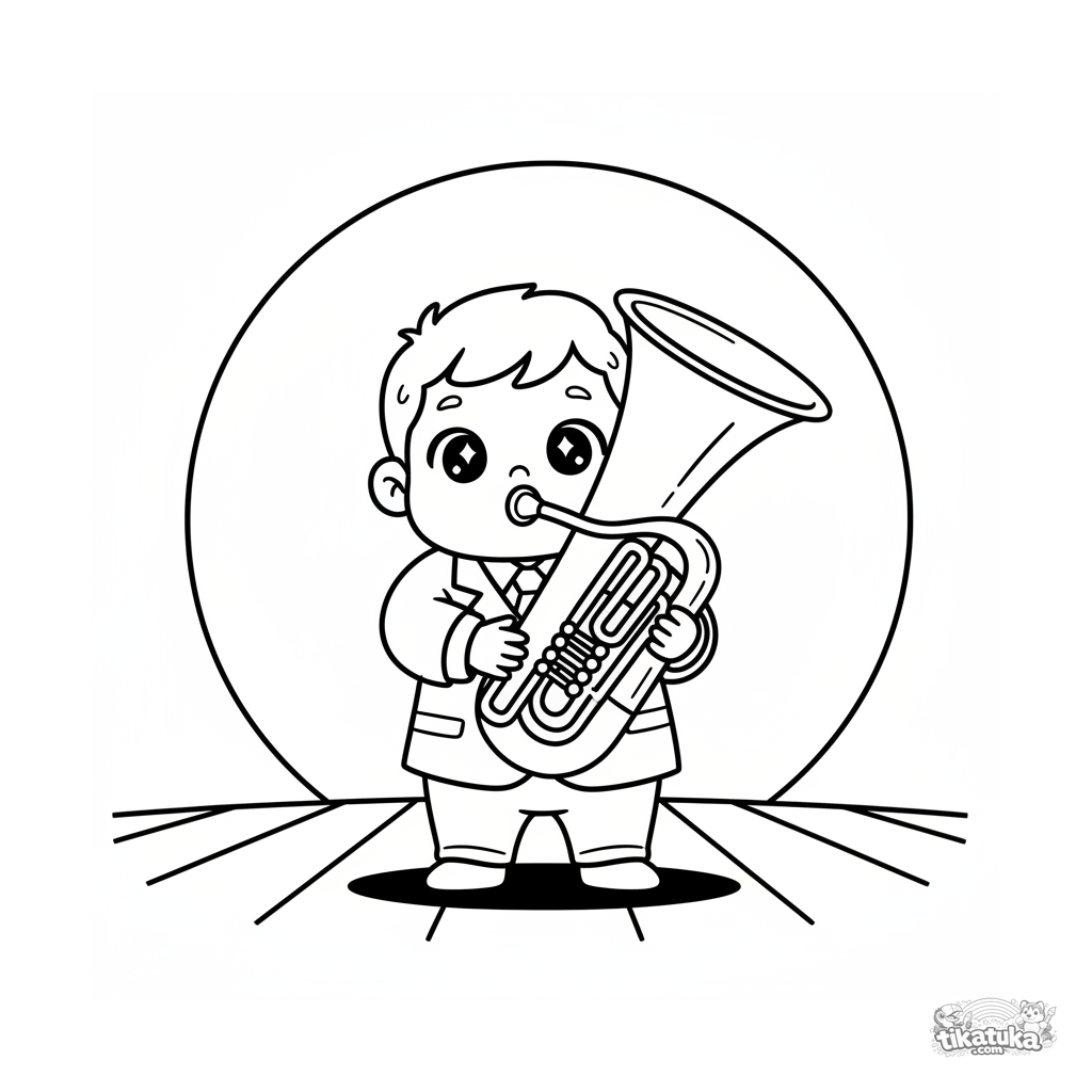 Kleinkind mit Tuba auf der Bühne