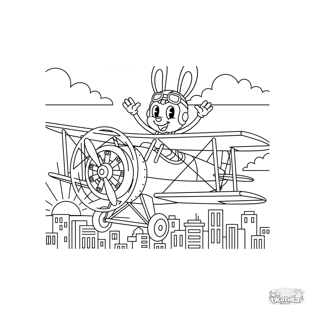 Vintage-Doppeldecker über der Stadt