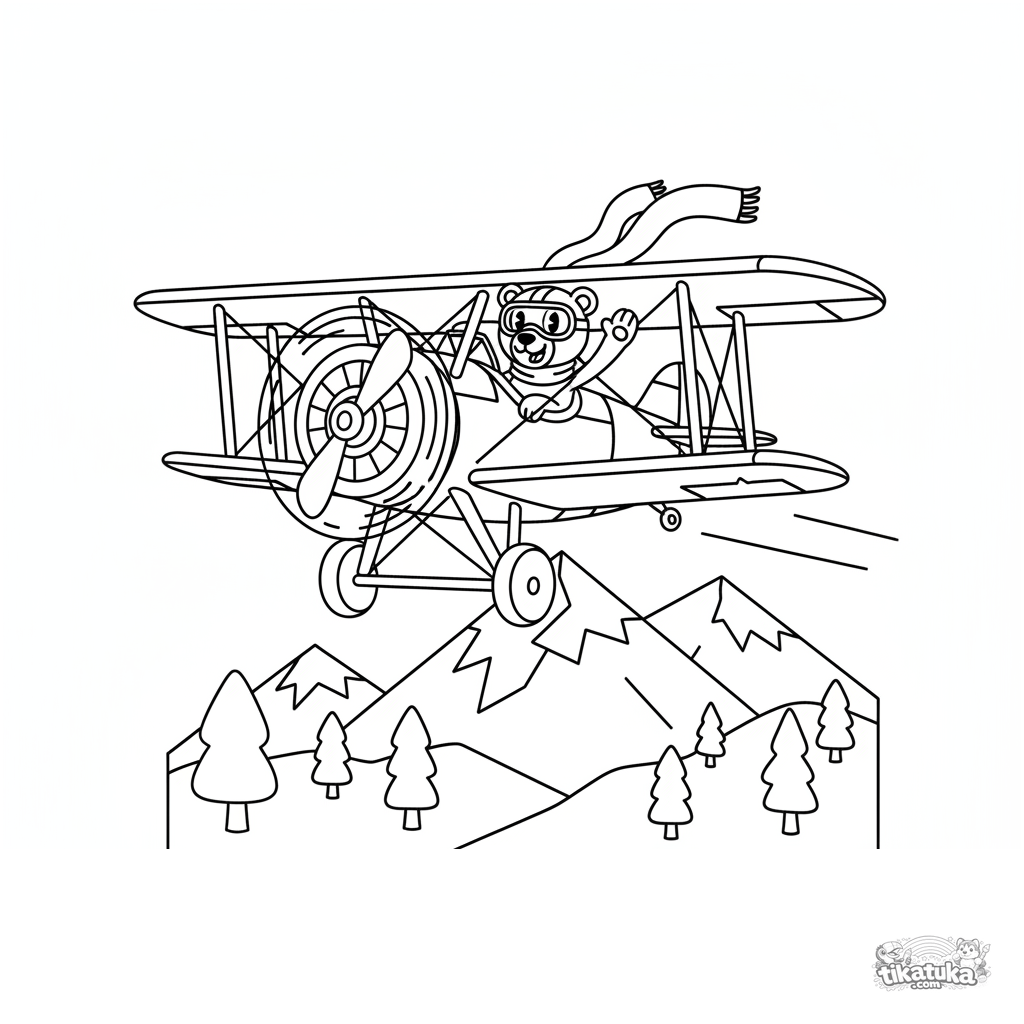 Vintage-Doppeldecker über Bergen