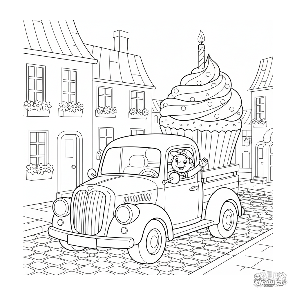 Vintage-Lieferwagen Transportiert Riesen-Cupcake