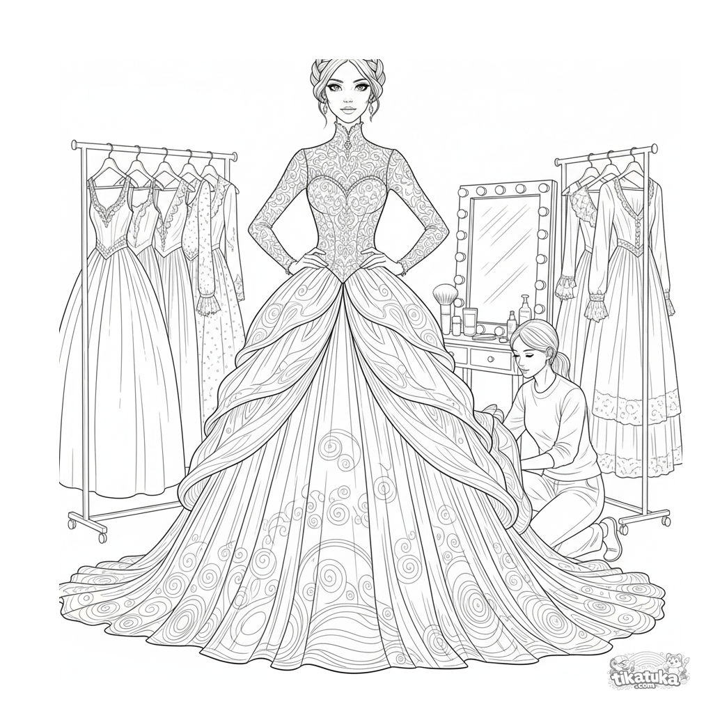 Vintage-Ballkleid auf Laufsteg Hinter der Bühne