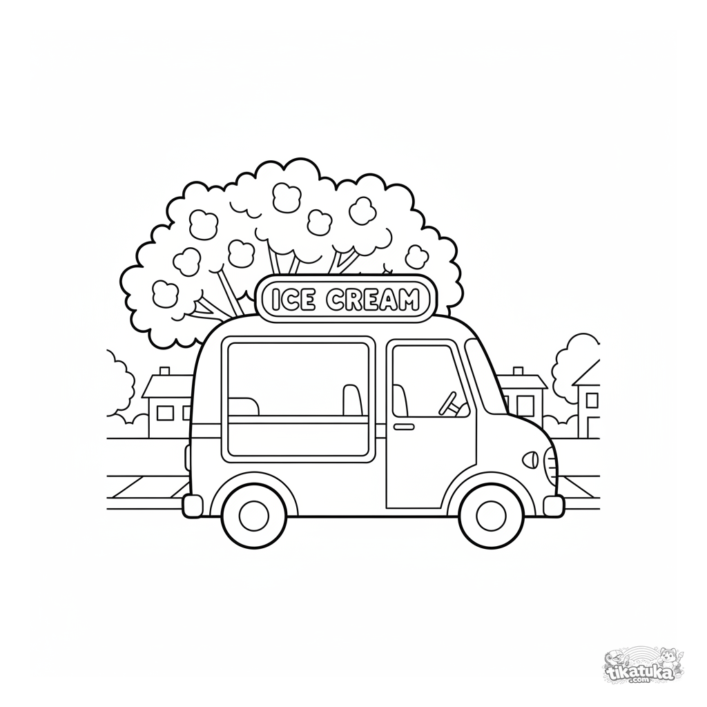 Vintage-Eiswagen unter blühendem Baum geparkt