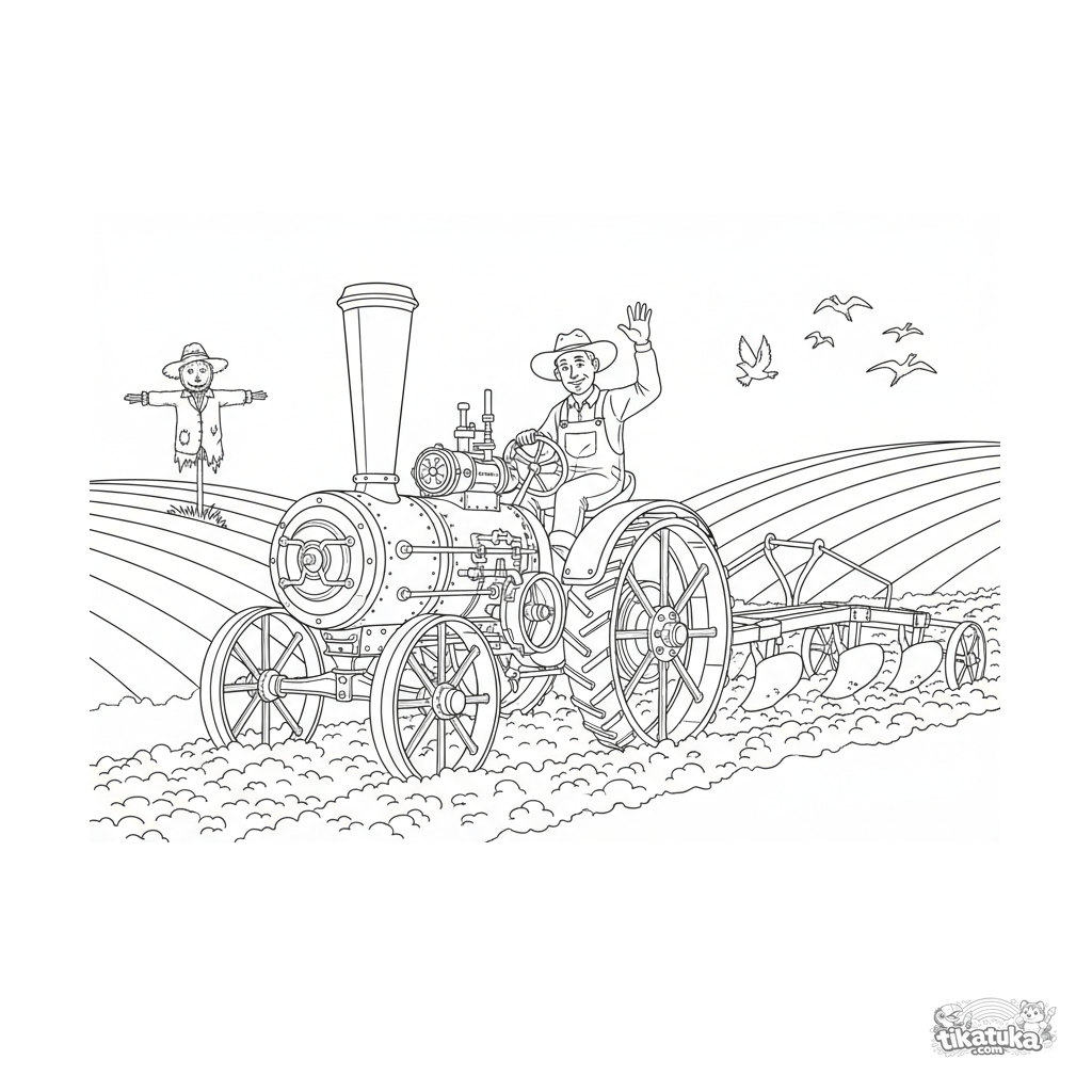 Alter Dampftraktor beim Pflügen