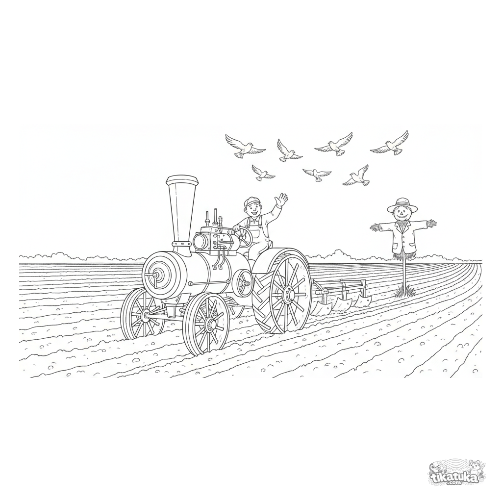 Alter Dampftraktor beim Pflügen