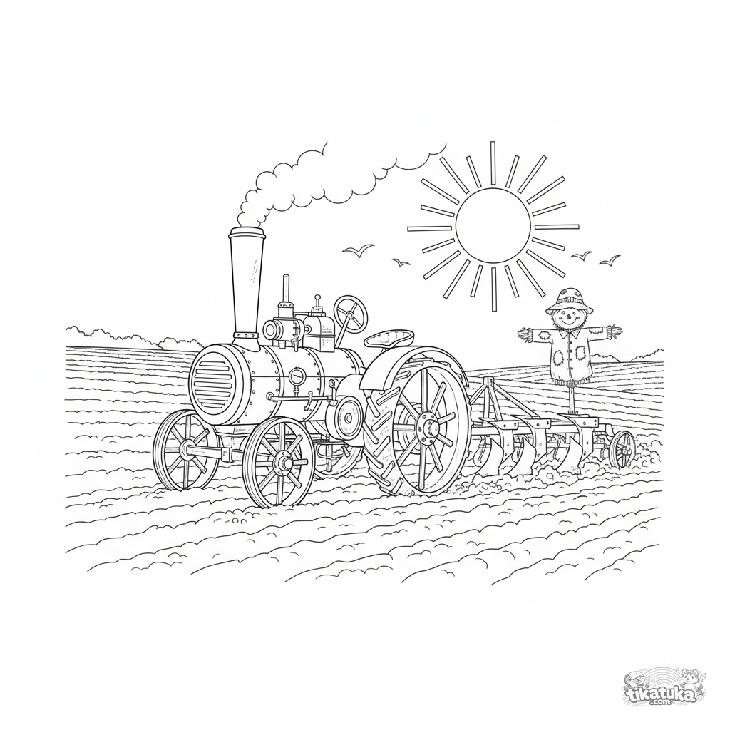 Alter Dampftraktor beim Pflügen