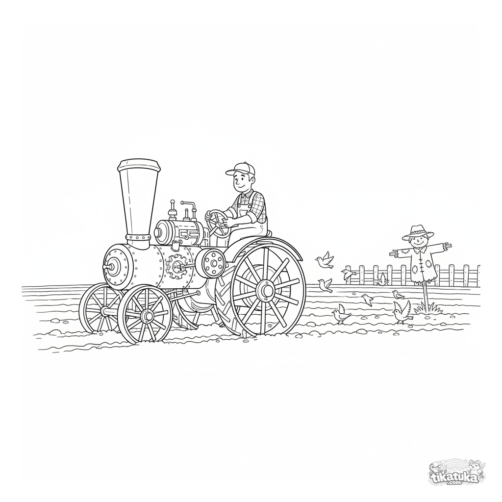 Alter Dampftraktor beim Pflügen