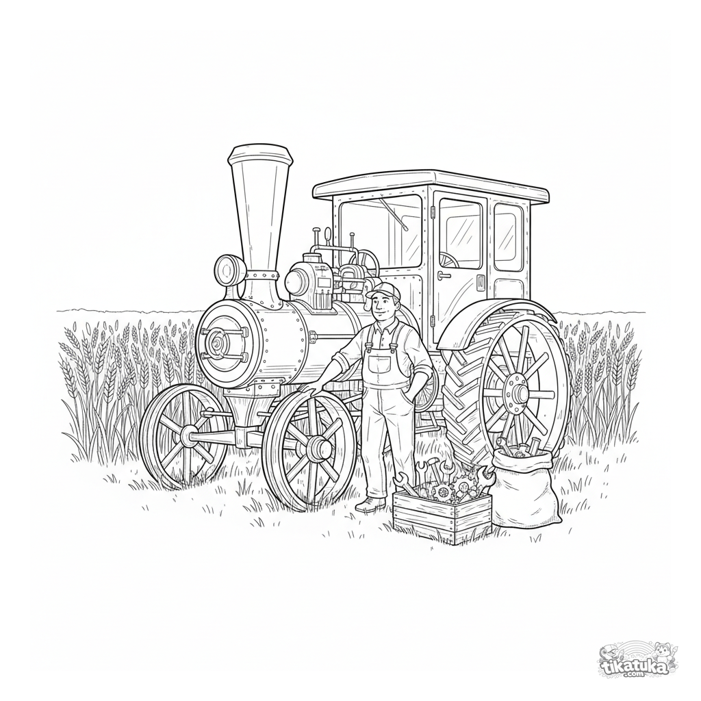 Alter Dampftraktor im Weizenfeld