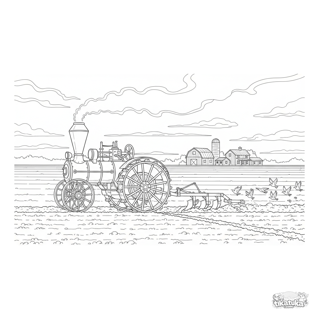 Alter Dampftraktor pflügt ein Feld