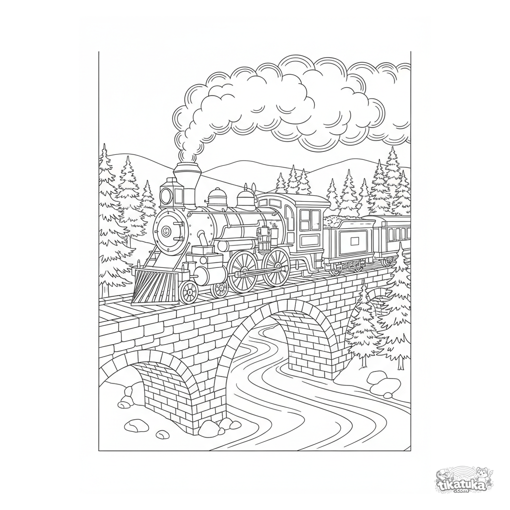 Dampfzug auf einer Steinbrücke